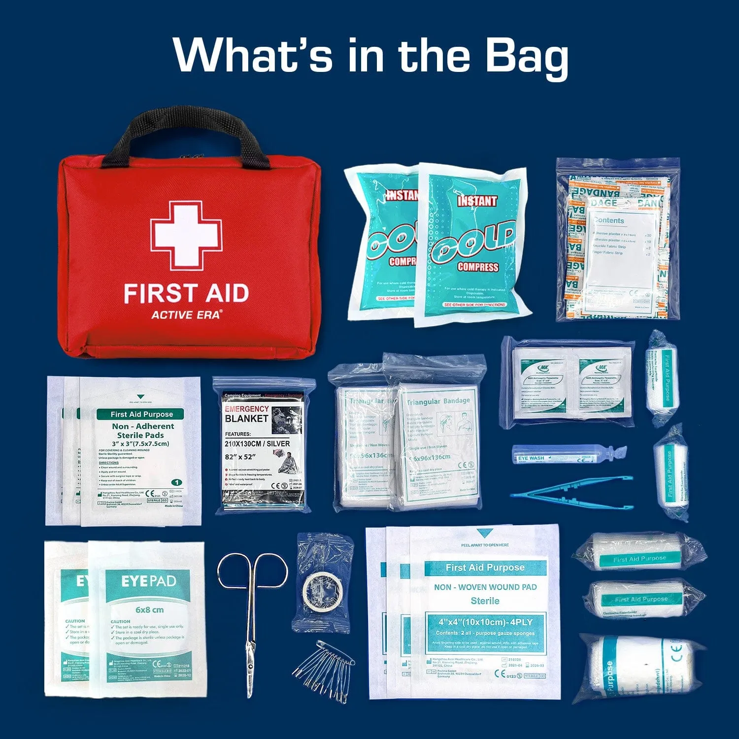 90 Piece Premium First Aid Kit Bag - Red