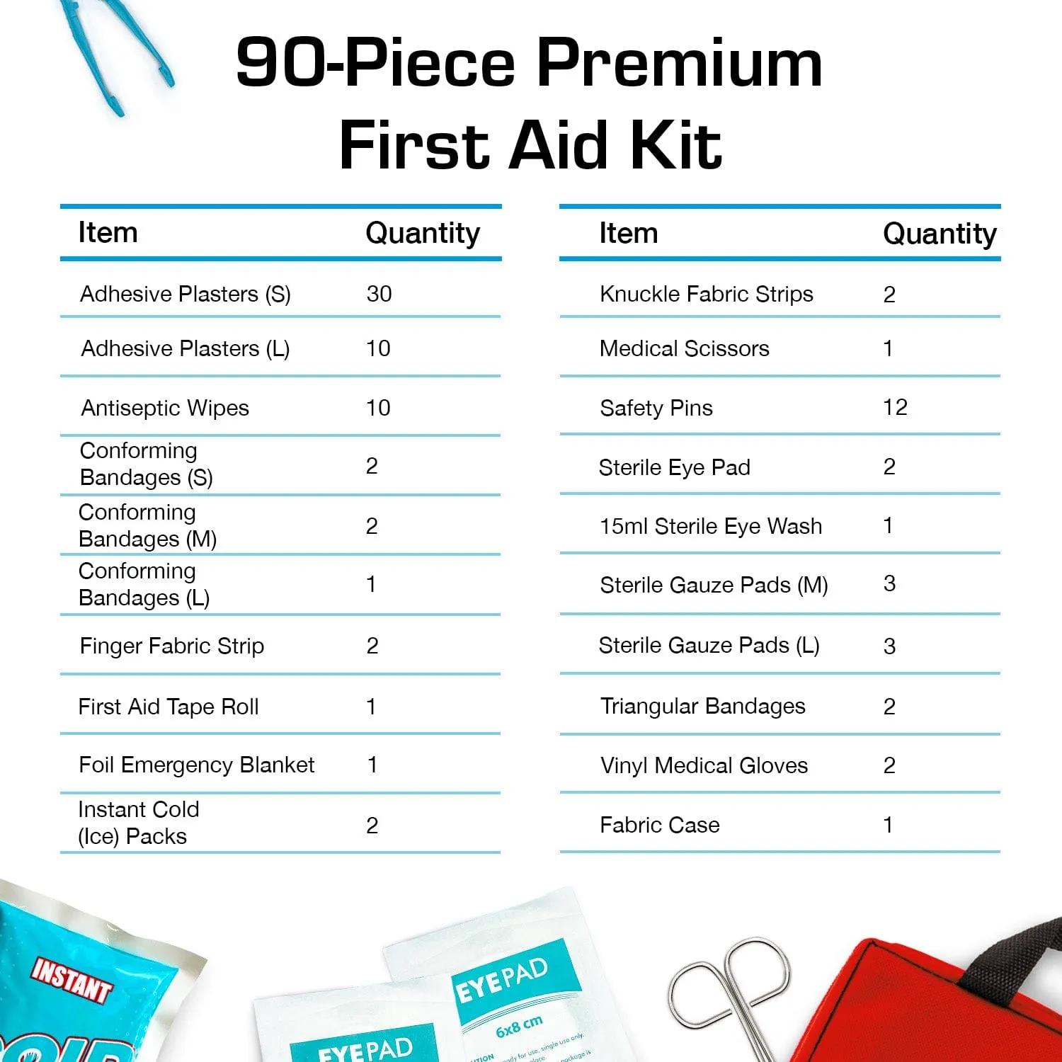 90 Piece Premium First Aid Kit Bag - Red