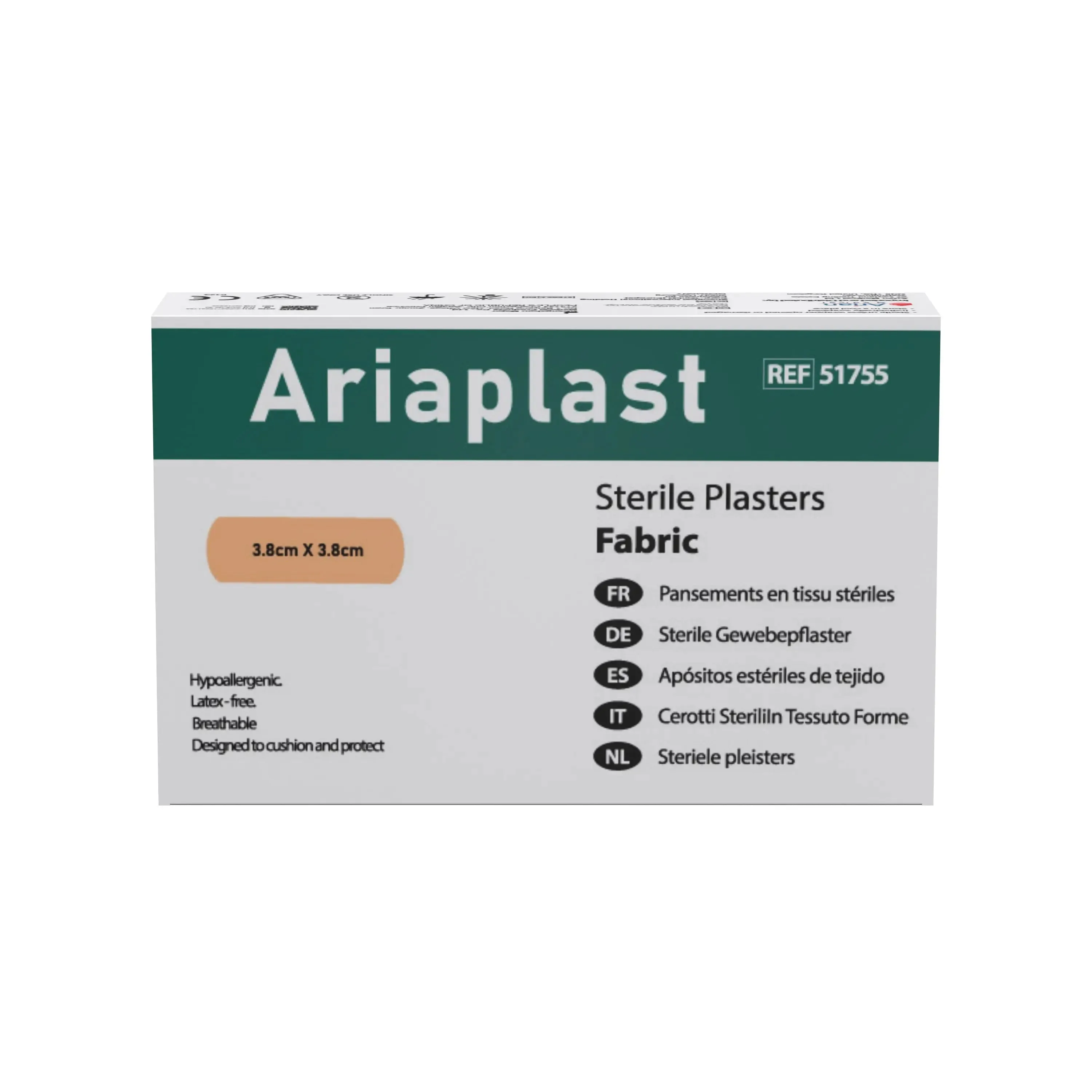 AriaPlast Sterile Fabric Wound Care First Aid Plasters- 3.8cm x 3.8cm Pack of 100's