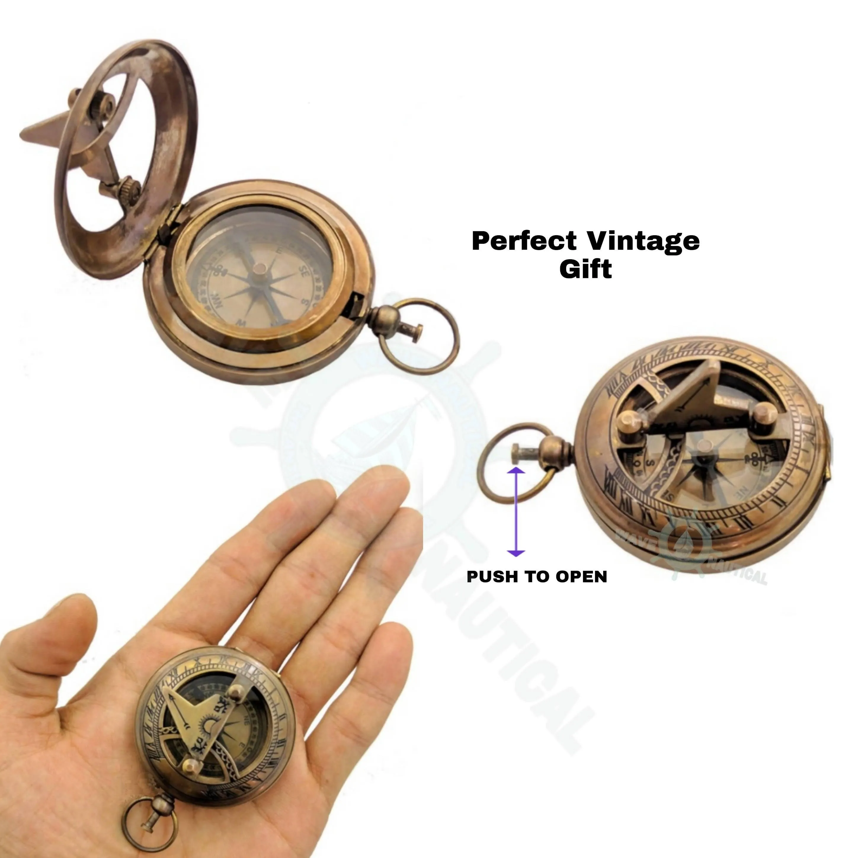 Brass Pocket Magnetic Sun Dial Map Type Compass