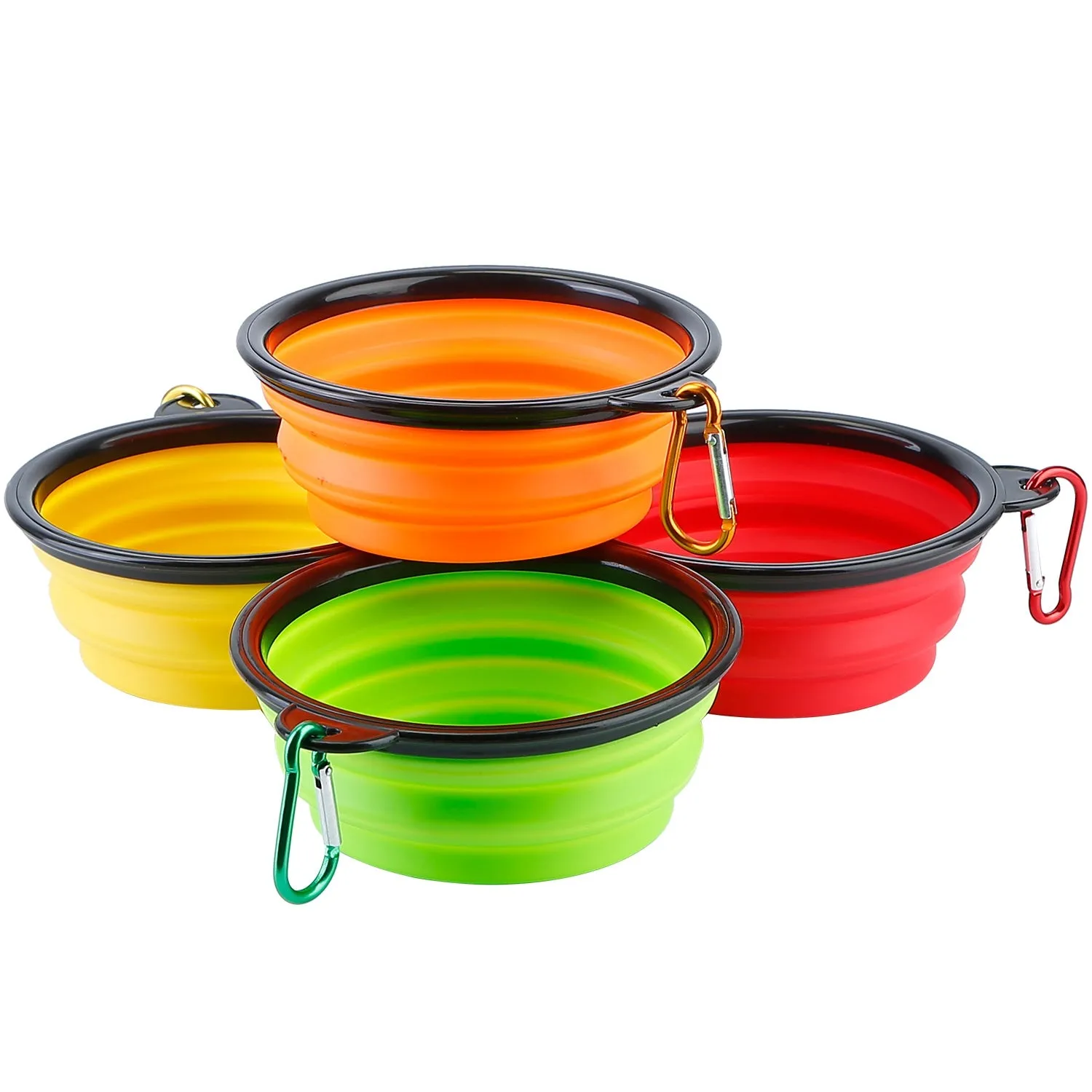 Fresh Fab Finds 4Pcs Silicone Collapsible Dog Bowls BPA Free Travel Dog Bowl Foldable Cat Dog Food Water Bowl w/ Carabiner Clip For Traveling Walking Hiking