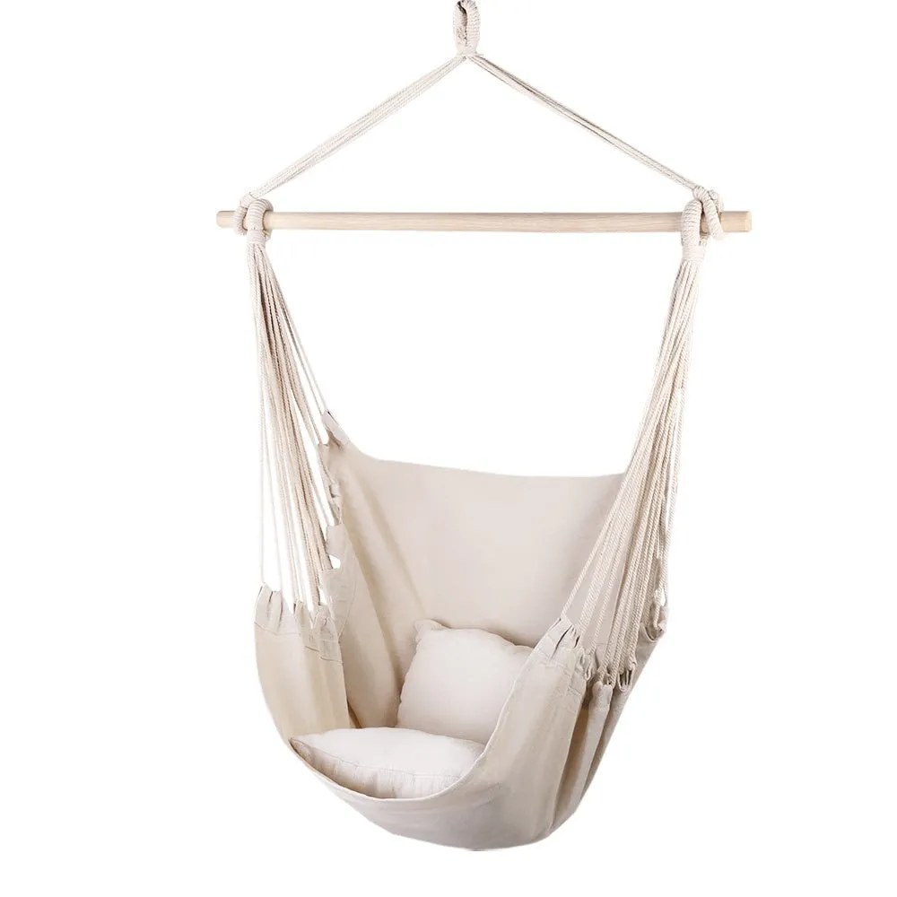 Hammock Chair Outdoor Camping Hanging Hammocks Cushion Pillow Cream