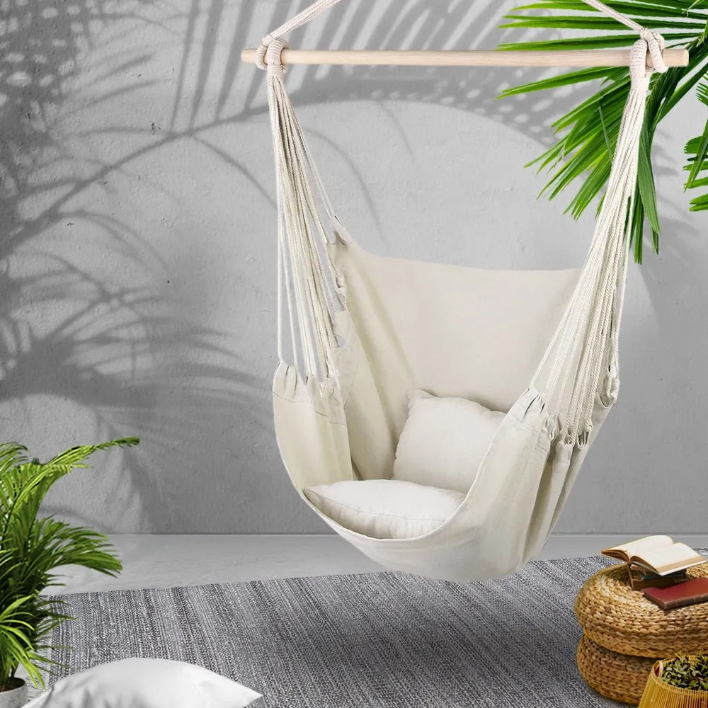 Hammock Chair Outdoor Camping Hanging Hammocks Cushion Pillow Cream