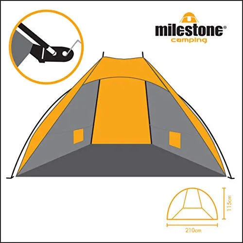 Milestone Camping 18879 Pop Up Beach Tent / UV50  Protection / Water Resistant / Portable Carry Bag Included / 2 Security Pockets / 115cm x 210cm x 115cm