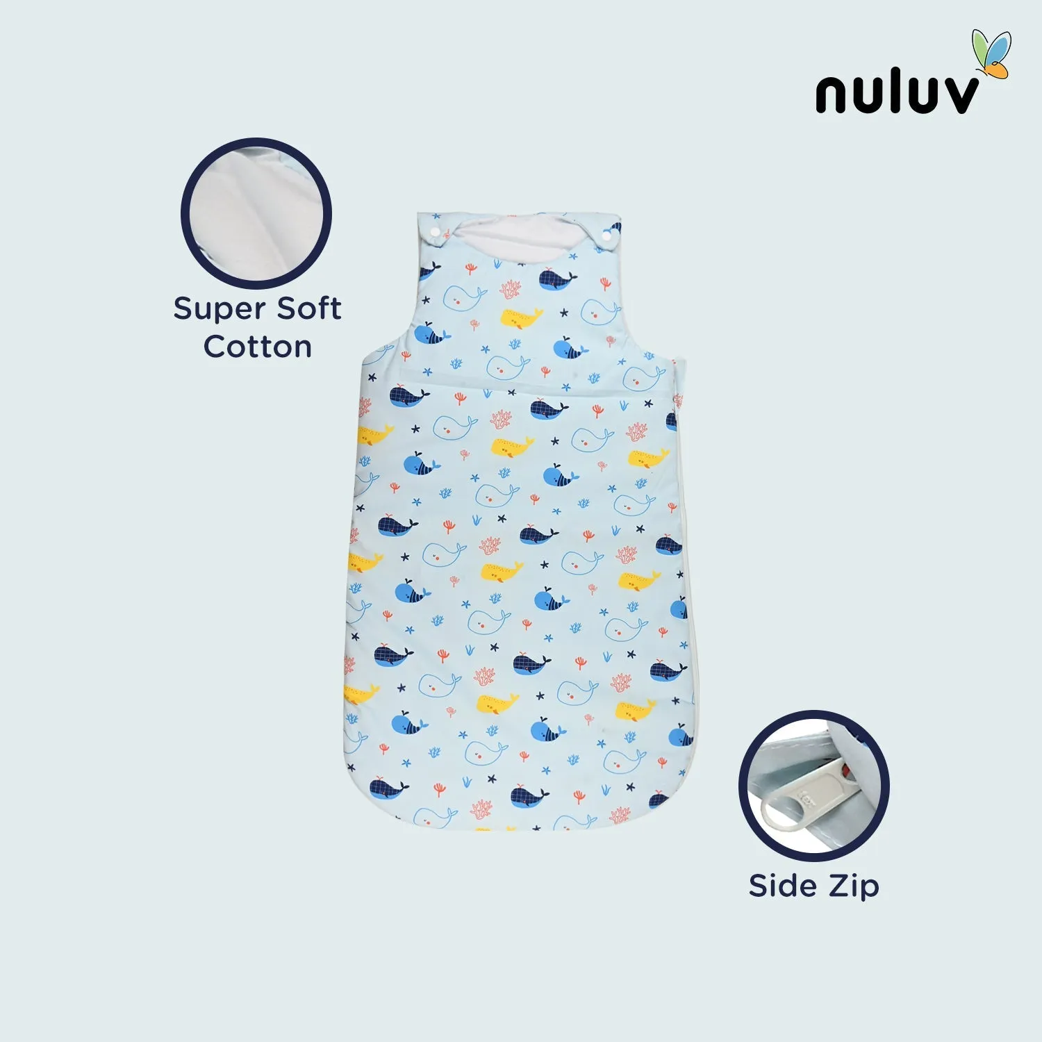 Nuluv Lt Blue Sleeping Bag 100 % Organic Cotton with Antimicrobial Finish