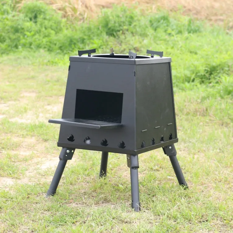 Outdoor Camping Folding Portable Barbecue Wood Stove, Size: Large (Black)