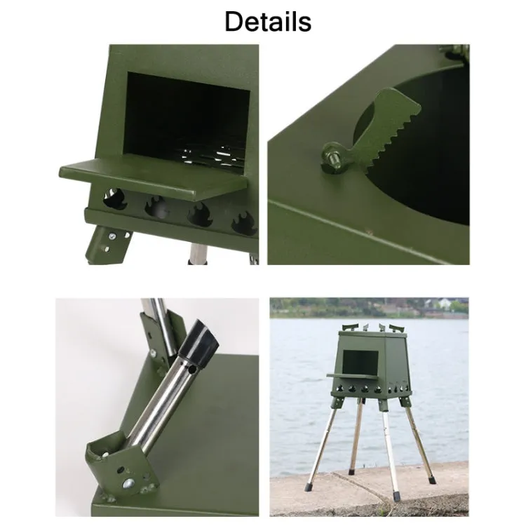 Outdoor Camping Folding Portable Barbecue Wood Stove, Size: Small (Green)