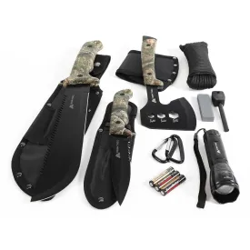 Ozark Trail 12-Pack Camping Tool Set with 180-Lumen Flashlight, 10" Machete, 4.5" Hatchet, 5" Knife, Sharpening Stone, Fire Starter, 50 Foot Utility Cord and Carabiners, Mossy Oak Dna Camo