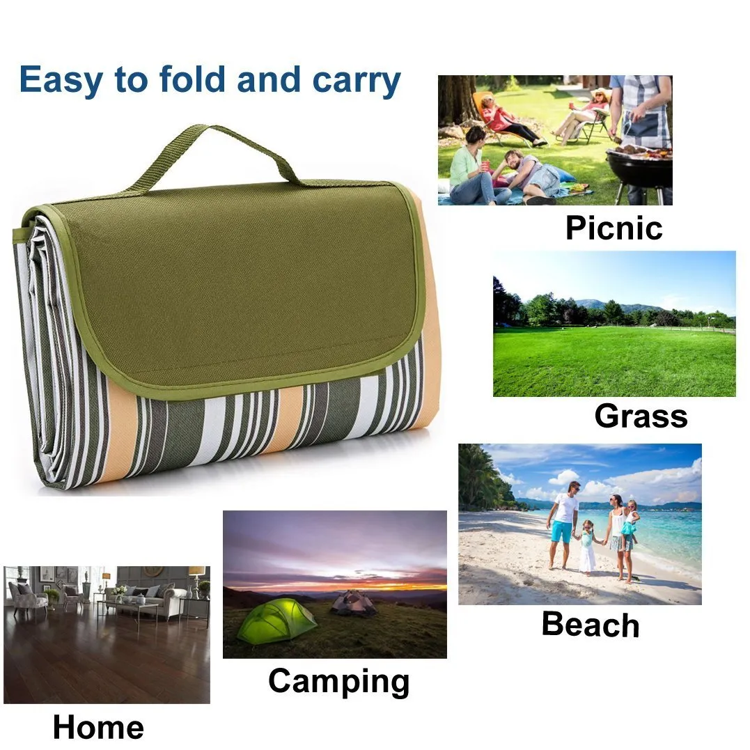 Picnic and Outdoor Extra Large Blanket For Outdoor Water-Resistant Handy Mat Tote Spring Summer Striped for the Beach,Camping on Grass Waterproof Sandproof (78&#39;&#39; x 57&#39;&#39;, Green Plaid)