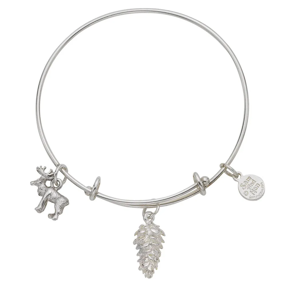 Pinecone Moose Charm Bangle Bracelet