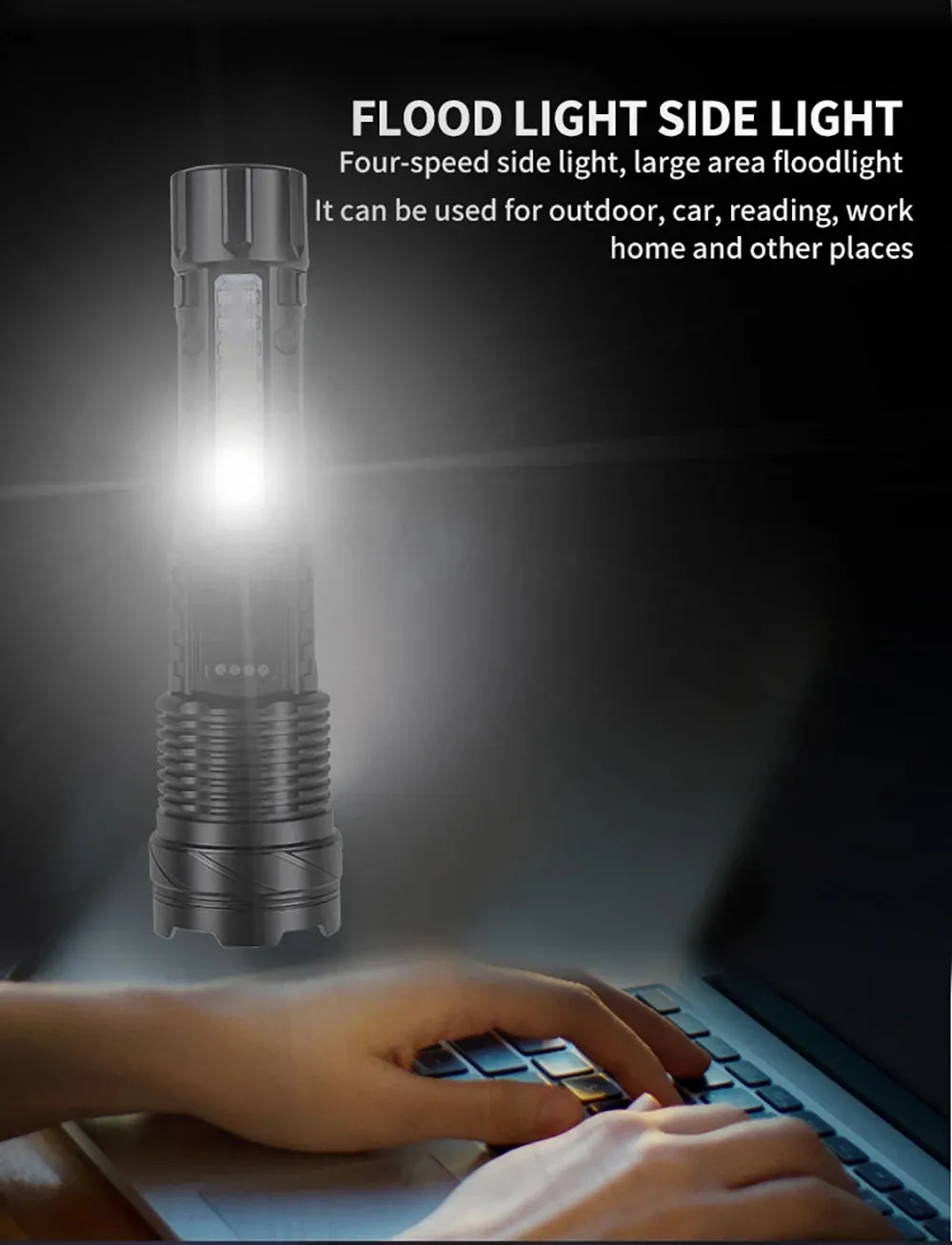 Powerful a76 torch GT10 High beam LED A76 Flashlight Waterproof With Side Light 7 Modes