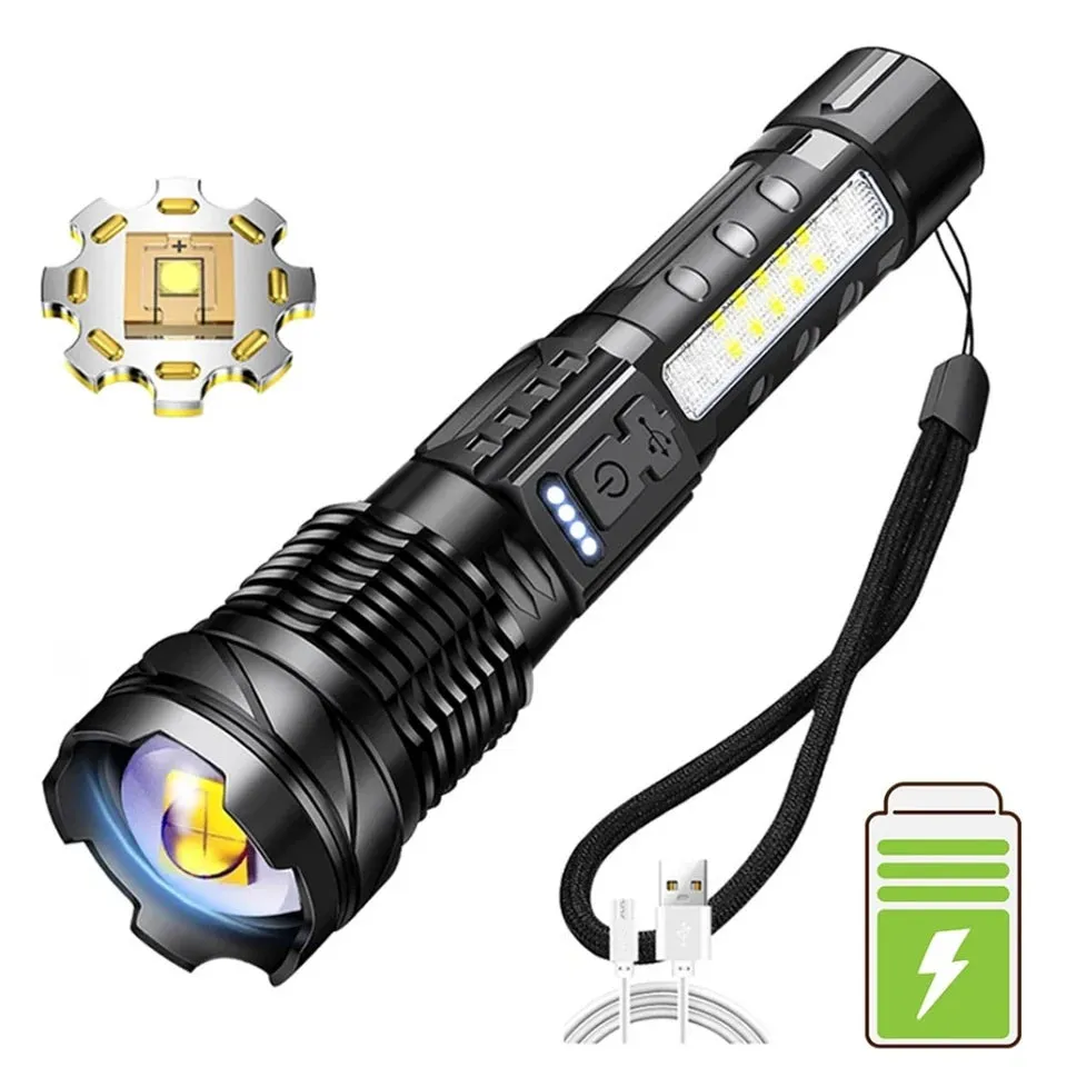 Powerful a76 torch GT10 High beam LED A76 Flashlight Waterproof With Side Light 7 Modes