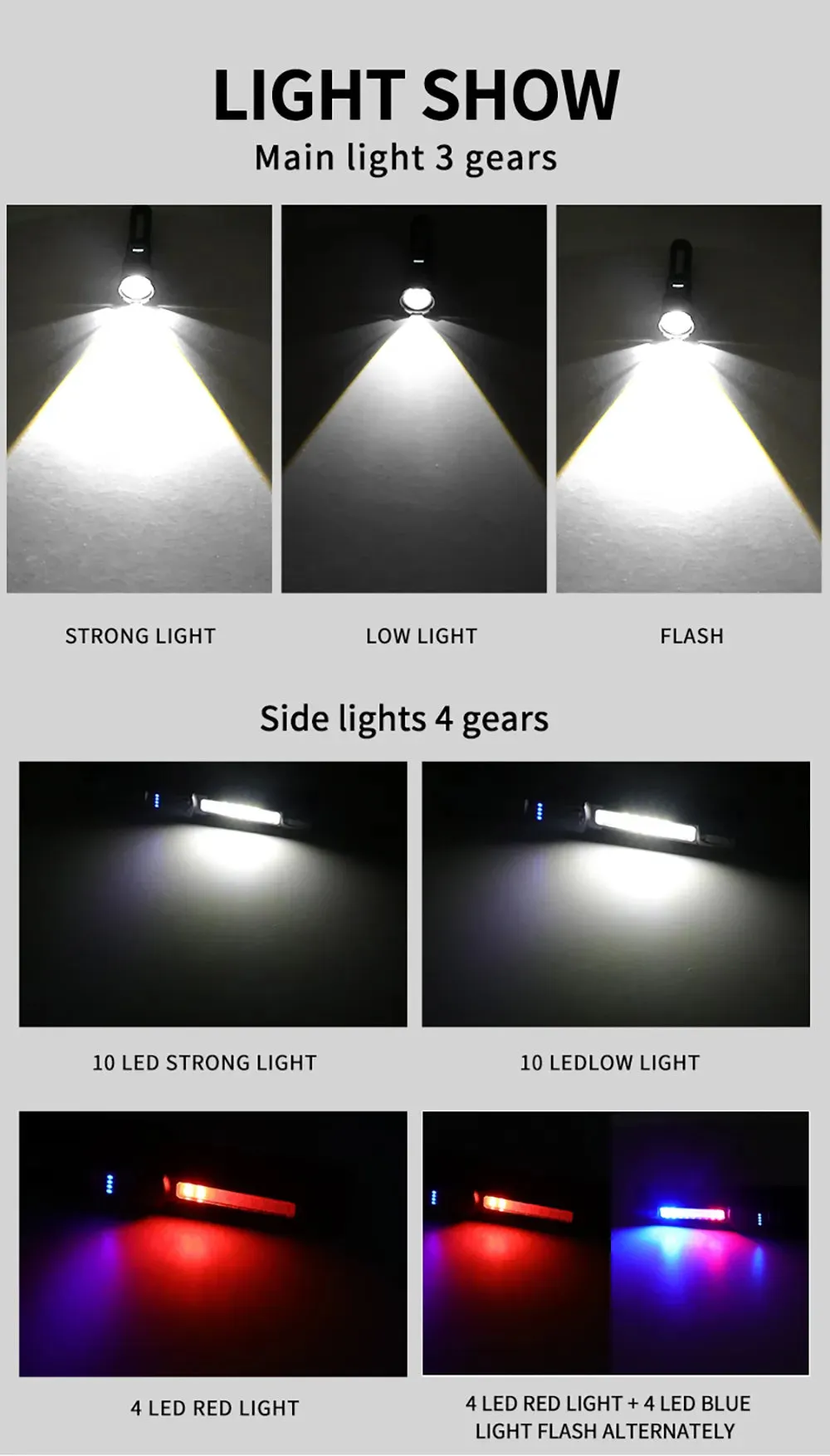 Powerful a76 torch GT10 High beam LED A76 Flashlight Waterproof With Side Light 7 Modes