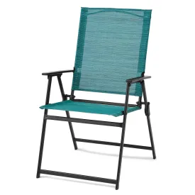 Square Set of 2 Outdoor Patio Steel Sling Folding Chair