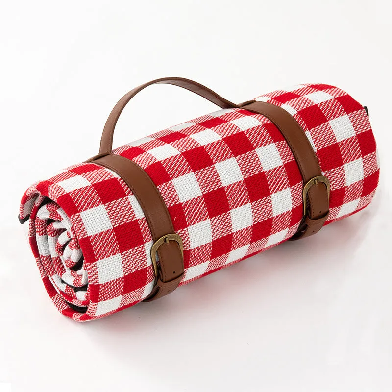 Thicken Leather Plaid Picnic Mat Foldable Camping Mat Waterproof Moisture-Proof Outdoor Camping Hiking Beach Picnic Blanket