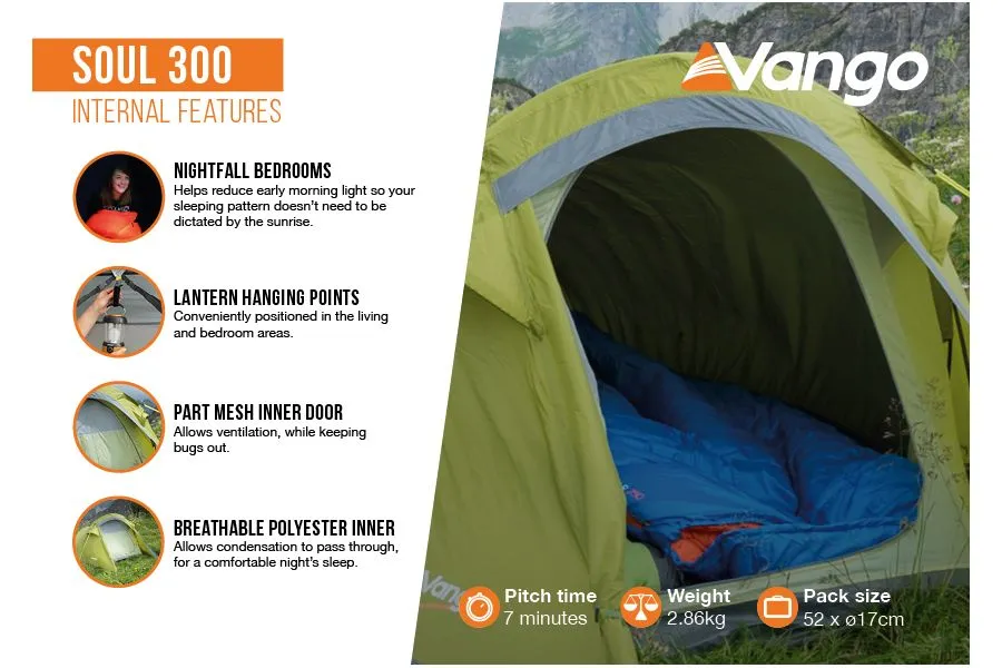 Vango "Soul 300" 3 Person Tent (in Treetops Green)