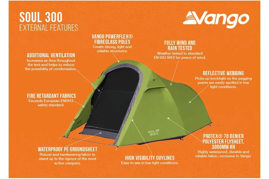 Vango "Soul 300" 3 Person Tent (in Treetops Green)